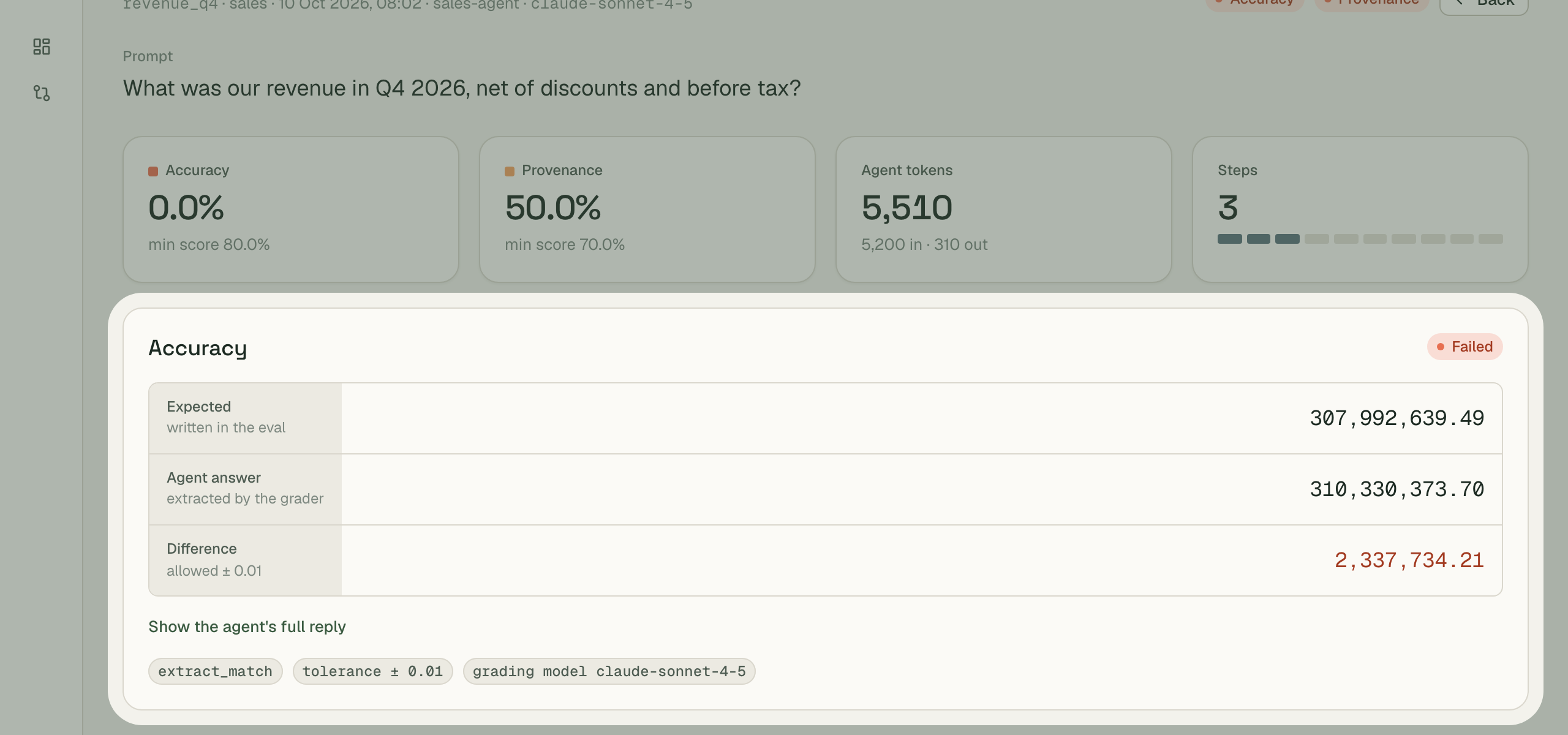 The extract_match result in the report